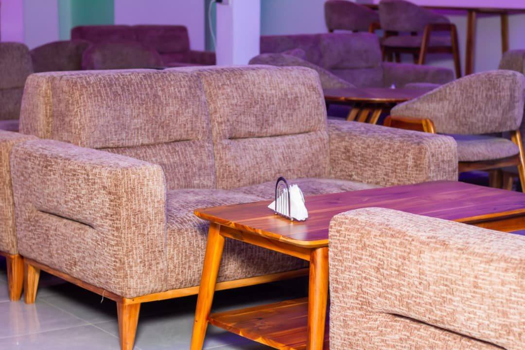 Armchairs and low tables in the lounge