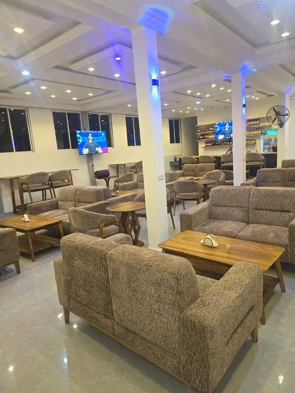 The VIP lounge, with the bar along the back wall